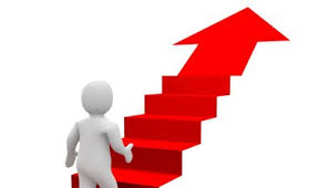 Figure Walking up Steps with Arrow Pointing Up